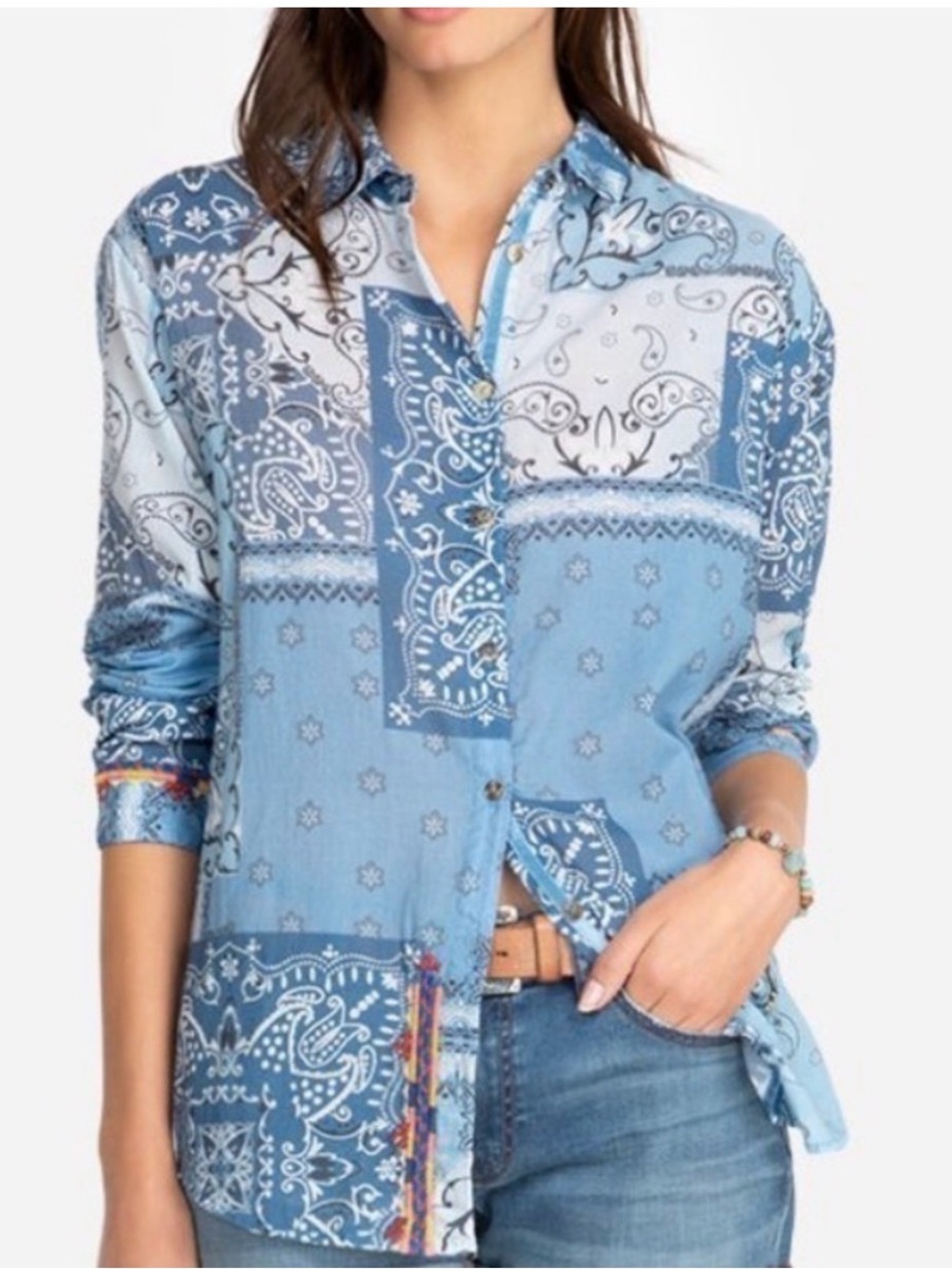 Rachel Zoe Blue and White Paisley Print Blouse